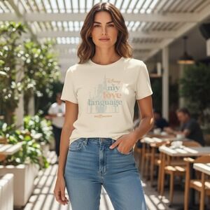 Disney Parks Graphic Tee Women Medium Cream Love Language Castle Disney World